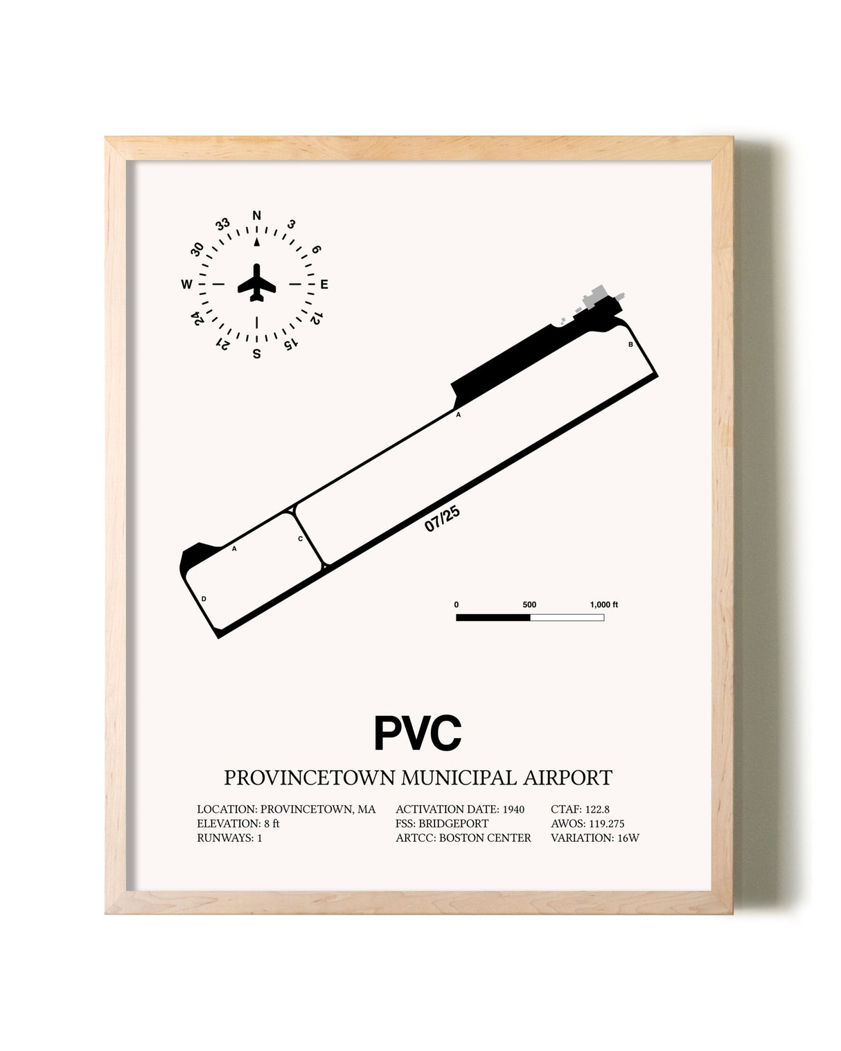 Provincetown Municipal Airport framed wall art in white frame