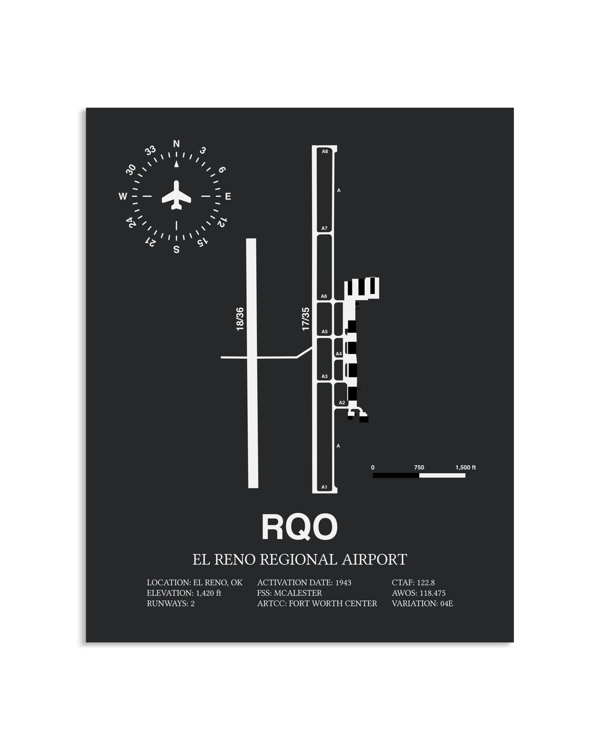 Gray Framed El Reno Regional Airport layout wall art poster