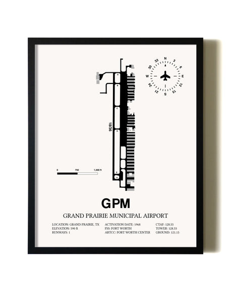 Framed Grand Prairie Municipal Airport wall art poster in black frame