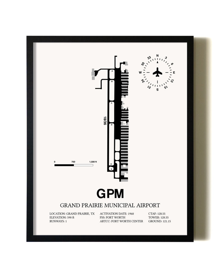 Framed Grand Prairie Municipal Airport wall art poster in black frame