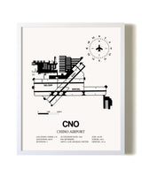 Chino Airport airport map poster in oak frame