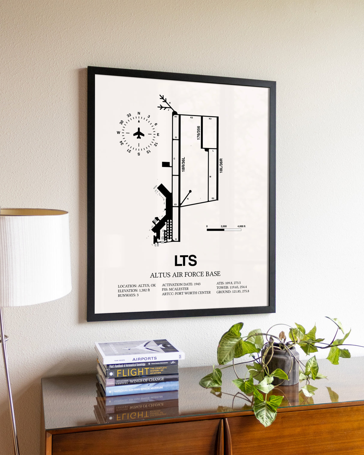 Altus Air Force Base aviation wall décor in black wood frame