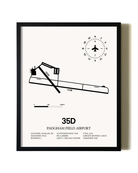 Framed Padgham Field Airport wall art poster in black frame