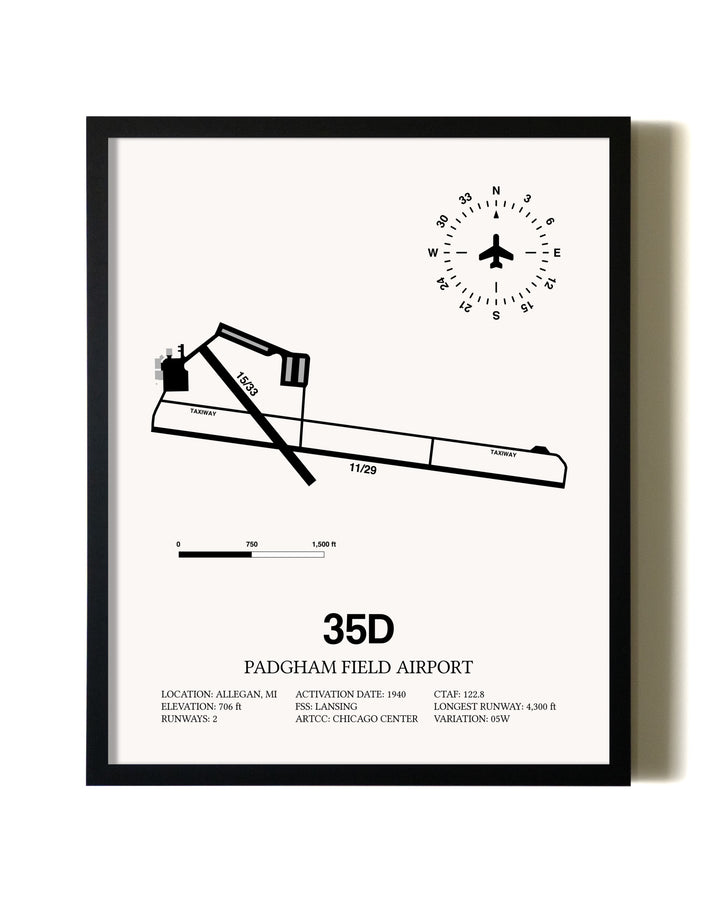 Framed Padgham Field Airport wall art poster in black frame