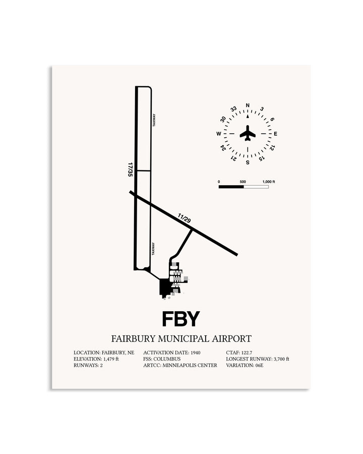 Gray Fairbury Municipal Airport framed poster displayed in an airplane hangar
