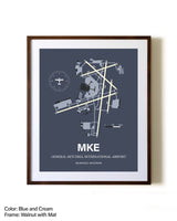 General Mitchell International Airport aviation print in walnut frame with mat
