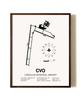 Corvallis Municipal Airport aviation print in walnut frame