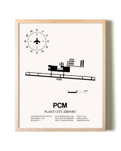 Plant City Airport framed wall art in white frame