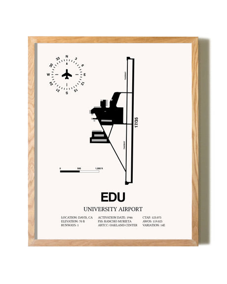 University Airport framed print in natural wood frame