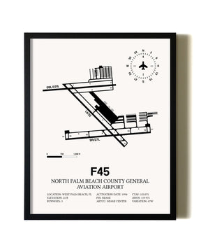 Framed North Palm Beach County General Aviation Airport wall art poster in black frame