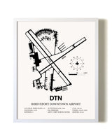 Shreveport Downtown Airport airport map poster in oak frame