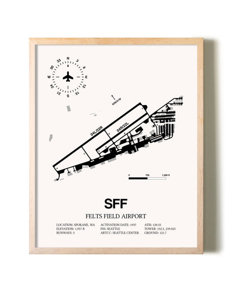 Felts Field Airport framed wall art in white frame