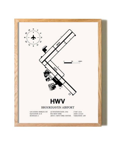 Brookhaven Airport framed print in natural wood frame