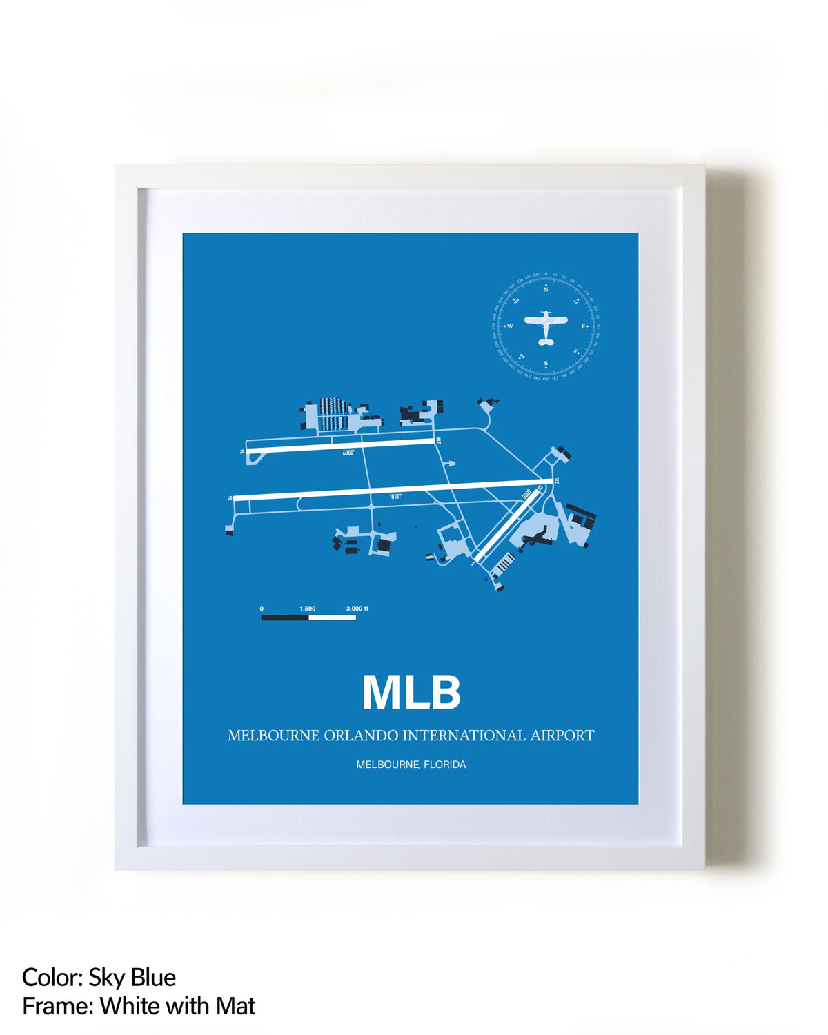 Melbourne Orlando International Airport framed wall art in white frame with mat