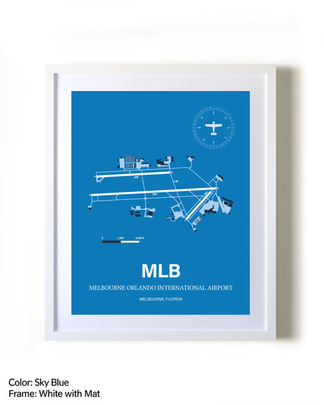 Melbourne Orlando International Airport framed wall art in white frame with mat