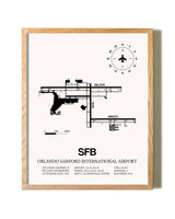 Orlando Sanford International Airport framed print in natural wood frame