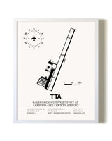 Raleigh Executive Jetport At Sanford-Lee County Airport airport map poster in oak frame
