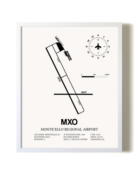Monticello Regional Airport airport map poster in oak frame