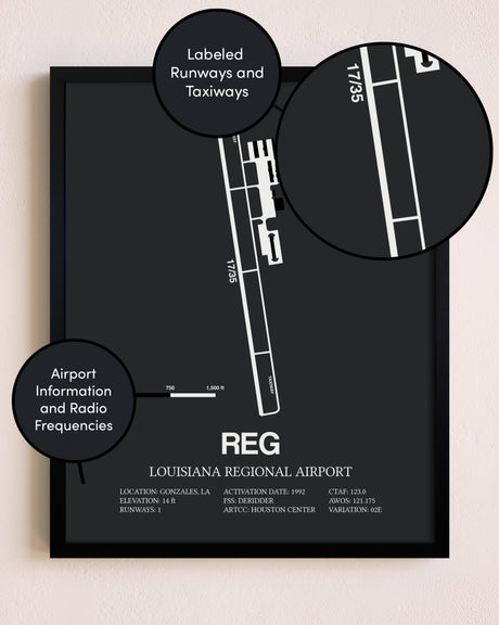 Louisiana Regional Airport poster size comparison chart
