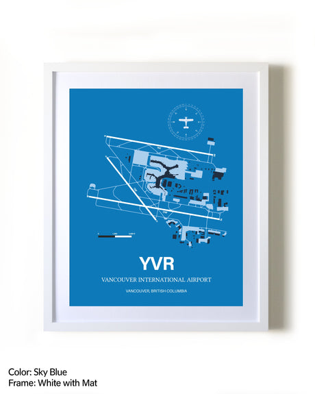 Vancouver International Airport framed wall art in white frame with mat