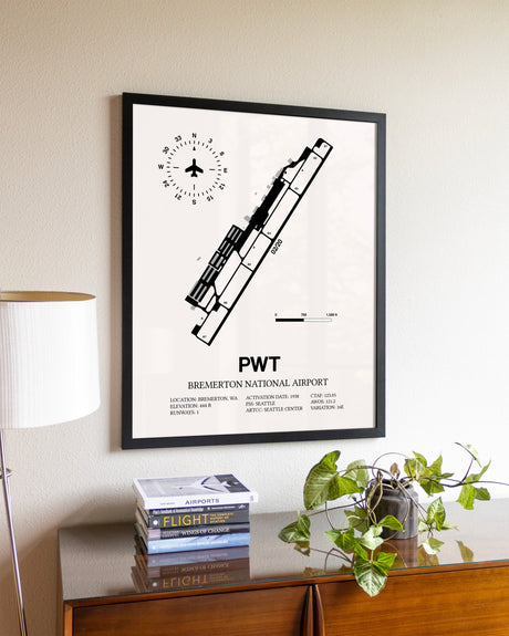 Bremerton National Airport aviation wall décor in black wood frame