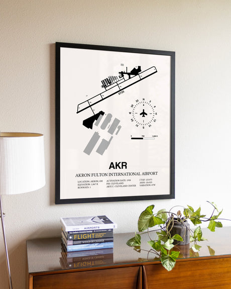 Akron Fulton International Airport aviation wall décor in black wood frame