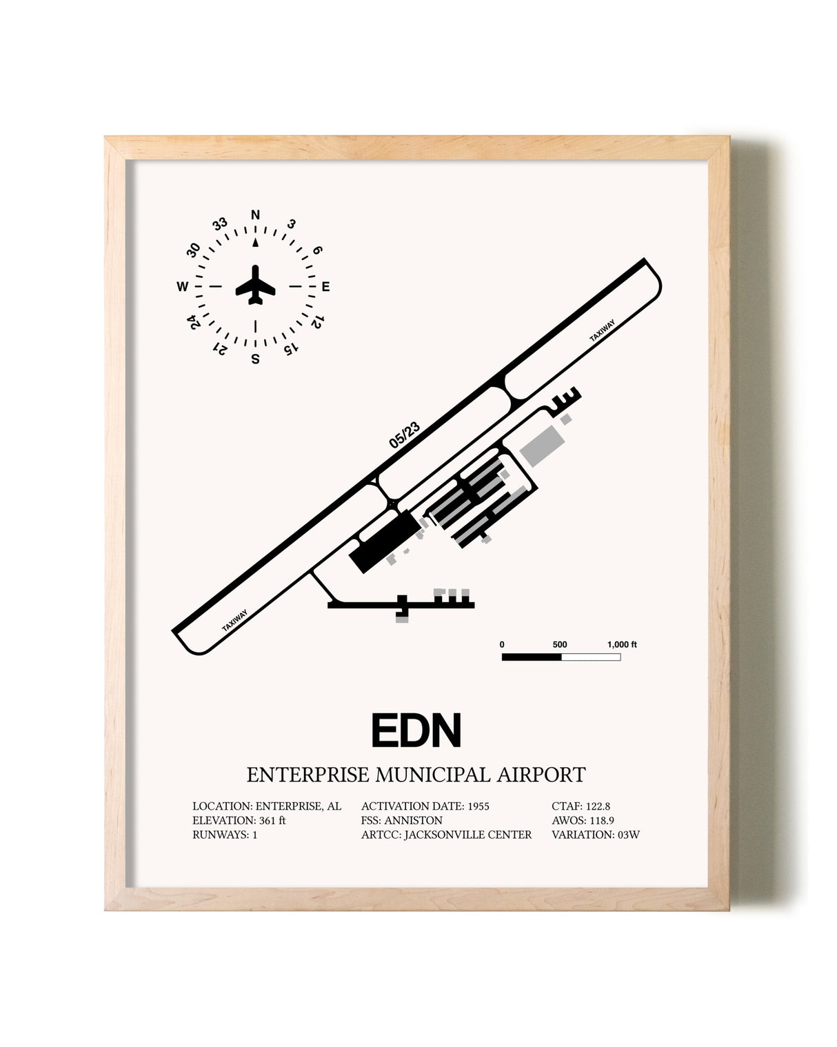 Enterprise Municipal Airport framed wall art in white frame