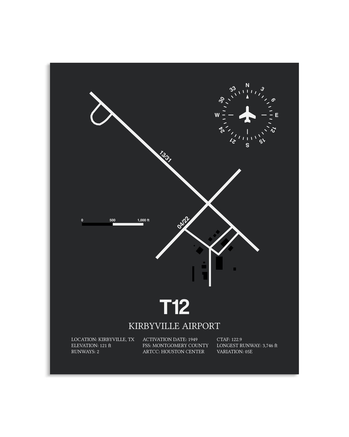 Gray Framed Kirbyville Airport layout wall art poster