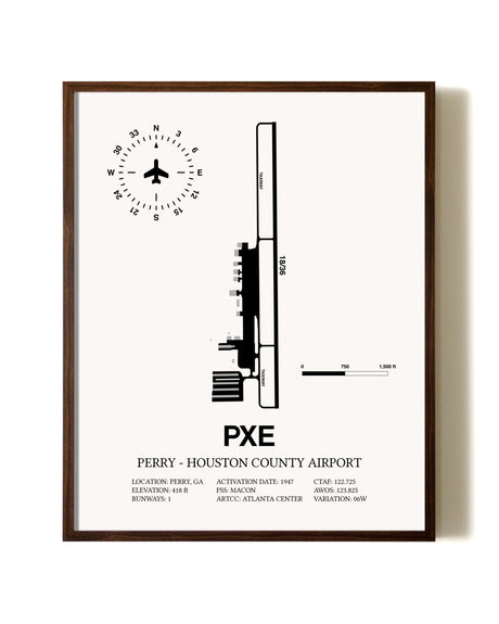 Perry-Houston County Airport aviation print in walnut frame