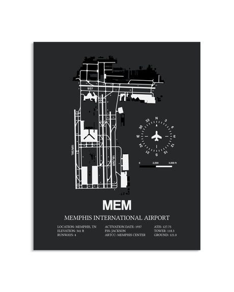 Gray Framed Memphis International Airport layout wall art poster