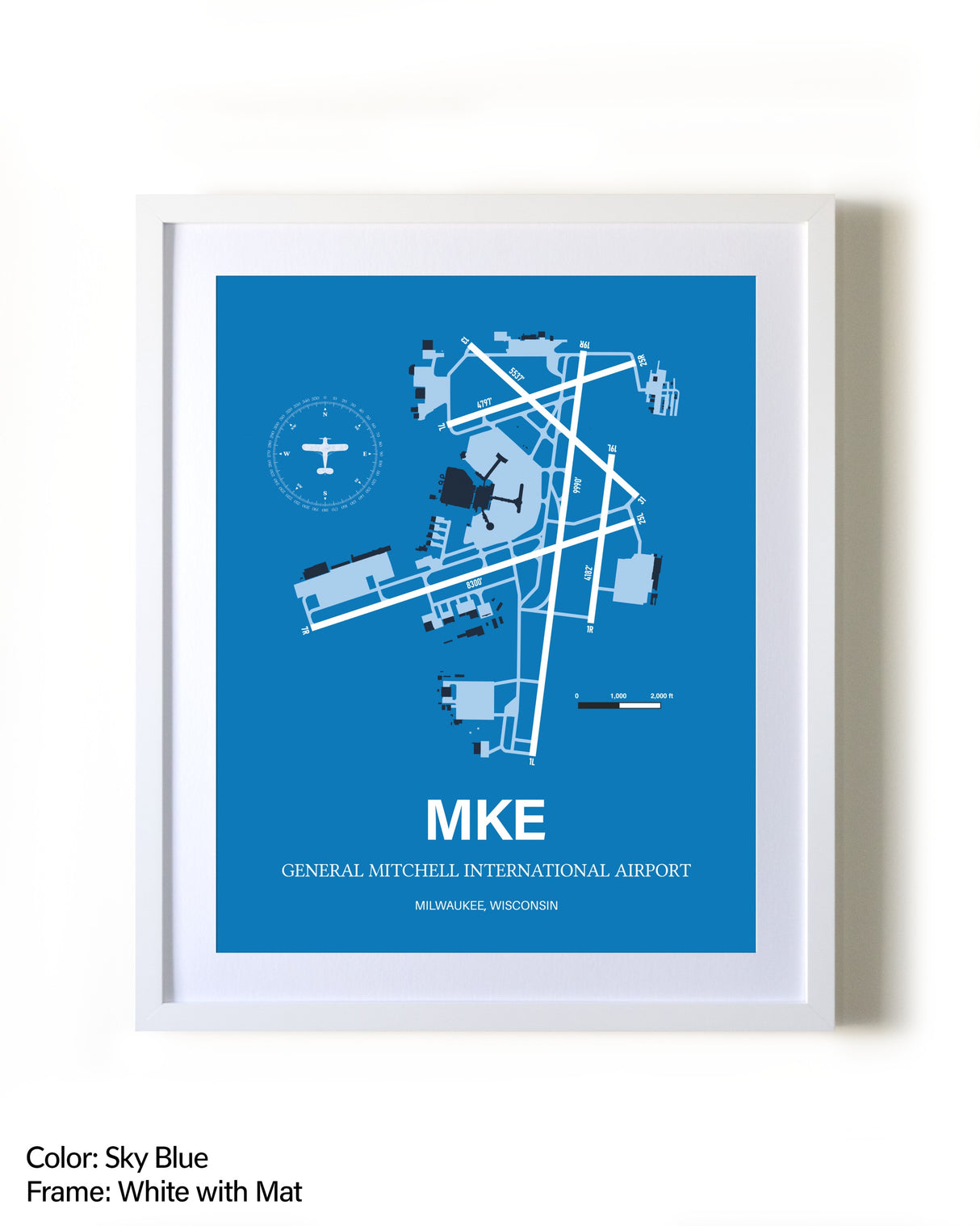 General Mitchell International Airport framed wall art in white frame with mat