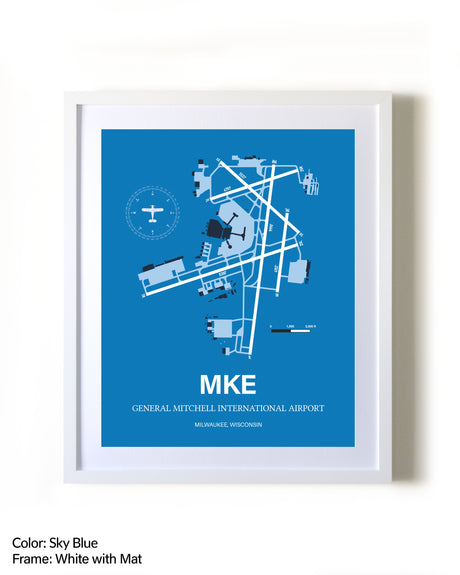 General Mitchell International Airport framed wall art in white frame with mat