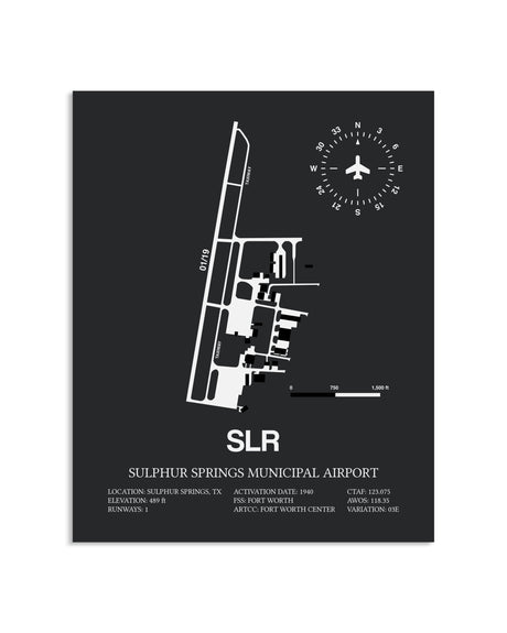 Gray Framed Sulphur Springs Municipal Airport layout wall art poster
