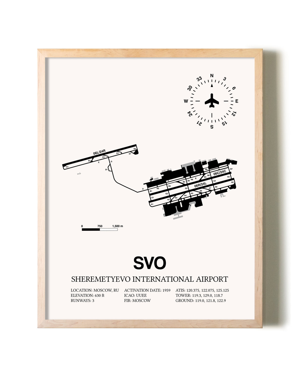 Sheremetyevo International Airport framed wall art in white frame