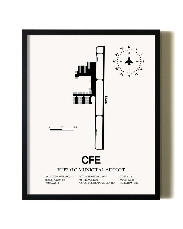 Framed Buffalo Municipal Airport wall art poster in black frame
