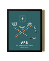 Green Ann Arbor Municipal Airport aviation wall décor in black wood frame