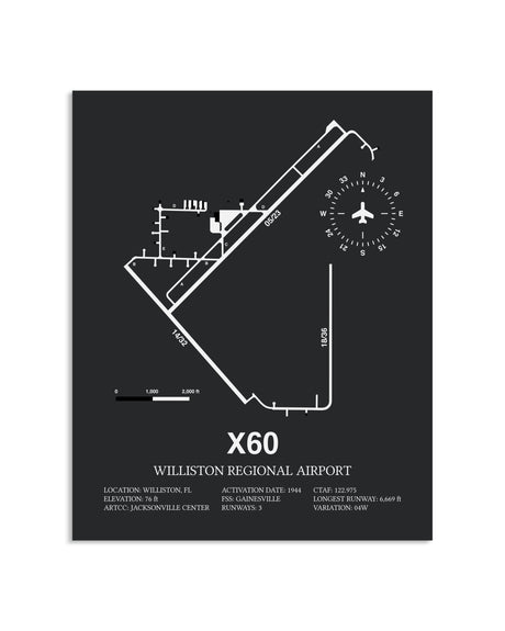 Gray Framed Williston Regional Airport layout wall art poster