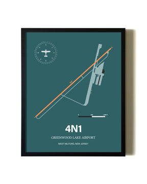 Framed Greenwood Lake Airport wall art poster in black frame
