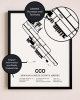 Framed Newnan Coweta County Airport layout wall art poster