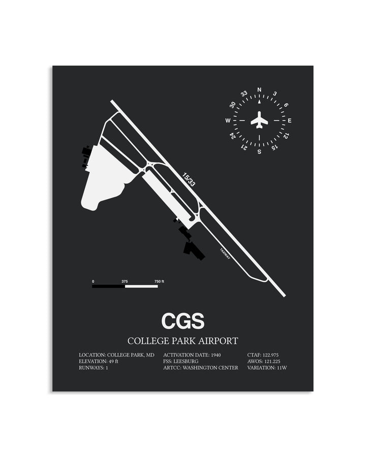 Gray Framed College Park Airport layout wall art poster
