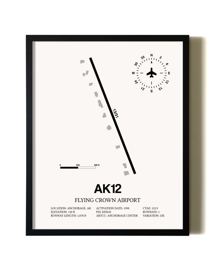Framed Flying Crown Airport wall art poster in black frame