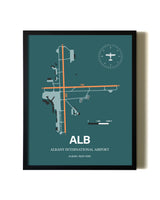 Green Albany International Airport aviation wall décor in black wood frame