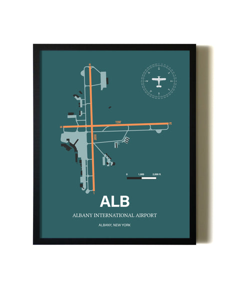 Green Albany International Airport aviation wall décor in black wood frame