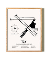 Tracy Municipal Airport framed print in natural wood frame