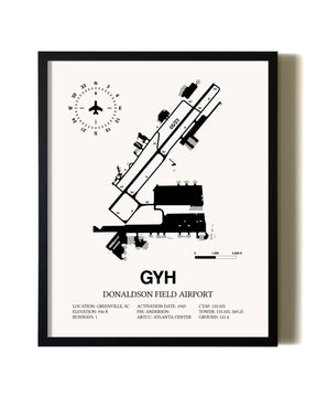 Framed Donaldson Field Airport wall art poster in black frame