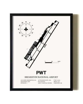 Framed Bremerton National Airport wall art poster in black frame