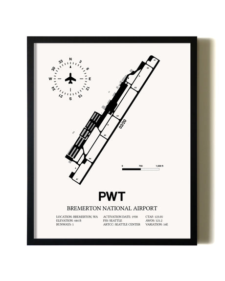 Framed Bremerton National Airport wall art poster in black frame