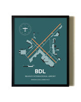 Green Bradley International Airport aviation wall décor in black wood frame