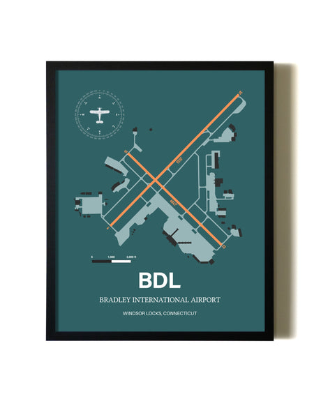 Green Bradley International Airport aviation wall décor in black wood frame