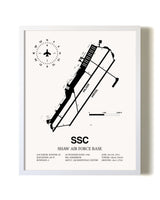 Shaw Air Force Base airport map poster in oak frame